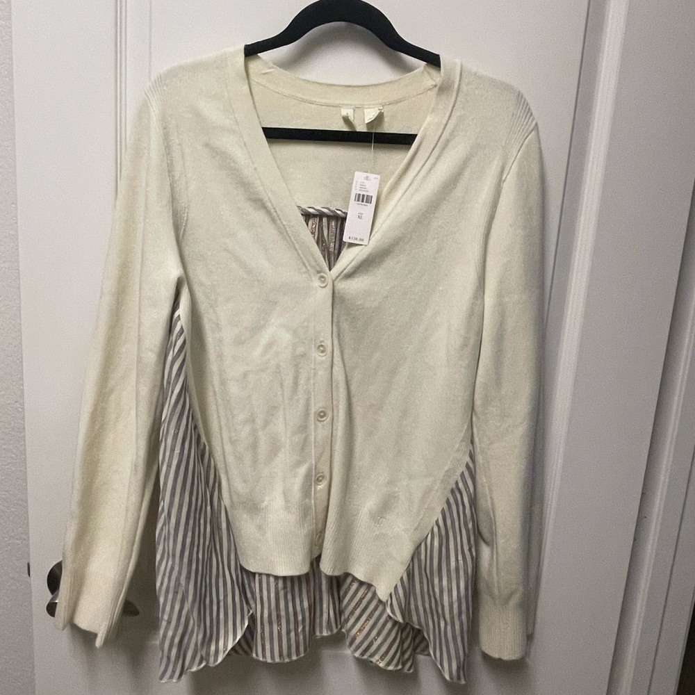 NWT Anthropologie Moth mixed media cardigan button up sweater XL